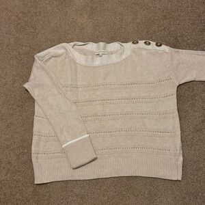 White + Warren shoulder button pointelle sweater